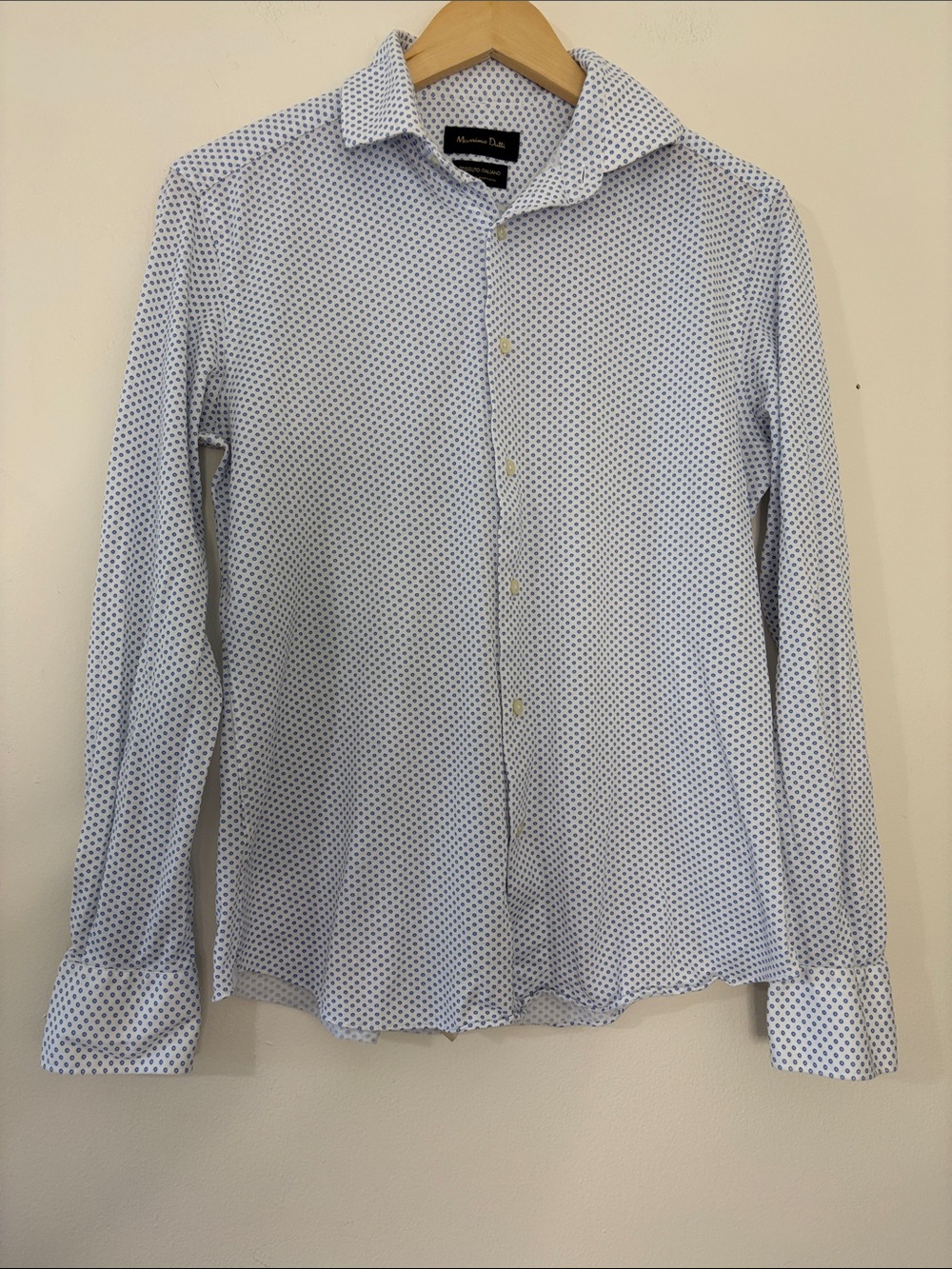 Massimo Dutti Dress Shirt Button Down Polka Dot Blue White Men’s 15 3/4 EUR 40 M